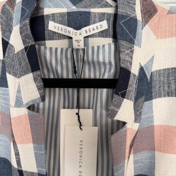 NWT Veronica Bear Women's Pink and Blue Plaid Upcollar Blazer - Size 16 - Picture 3 of 8